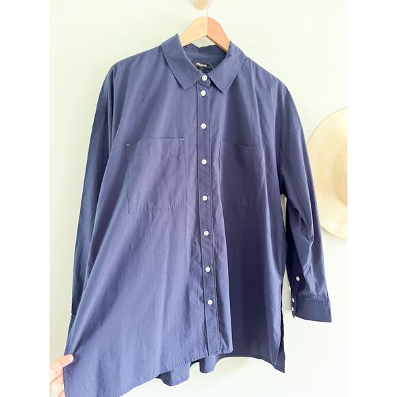 Madewell | NWT | Oversized Straight Hem Shirt in Signature Poplin | Navy | Sz XL - Picture 5 of 11